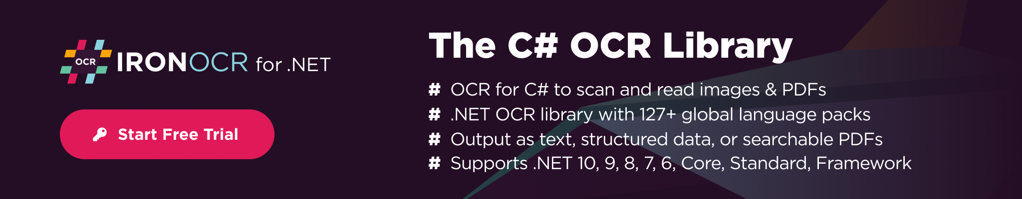 IronOCR NuGet Trial Banner Image