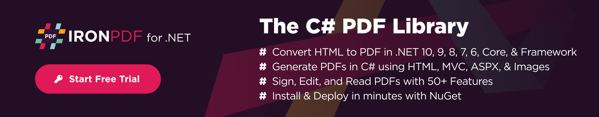 IronPDF NuGet Trial Banner Image