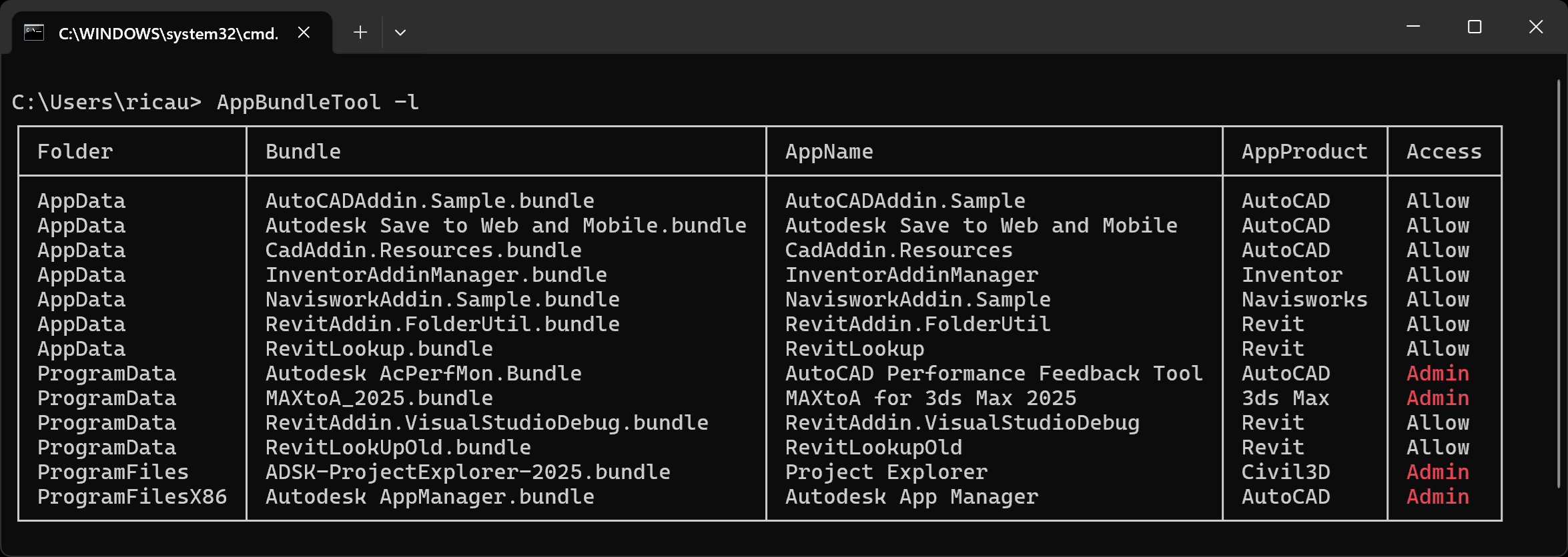 AppBundleTool --list